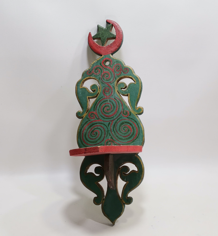 OSMANLI DÖNEMİ KÖK BOYALI VE AY YILDIZLI NADİR AHŞAP LAMBALIK