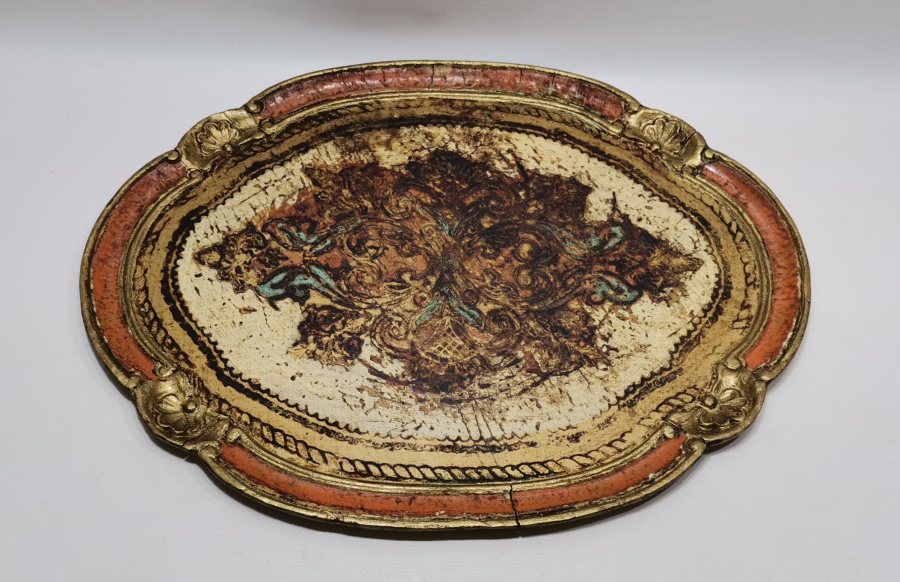 ALTIN VERMEYLİ LEVANTEN İŞİ BÜYÜK BOY ANTİKA AHŞAP KAHVE TEPSİSİ