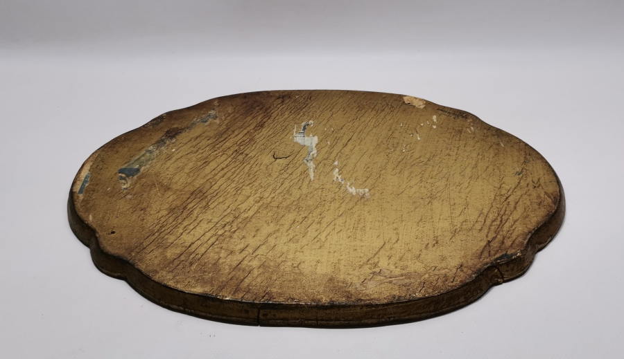 ALTIN VERMEYLİ LEVANTEN İŞİ BÜYÜK BOY ANTİKA AHŞAP KAHVE TEPSİSİ