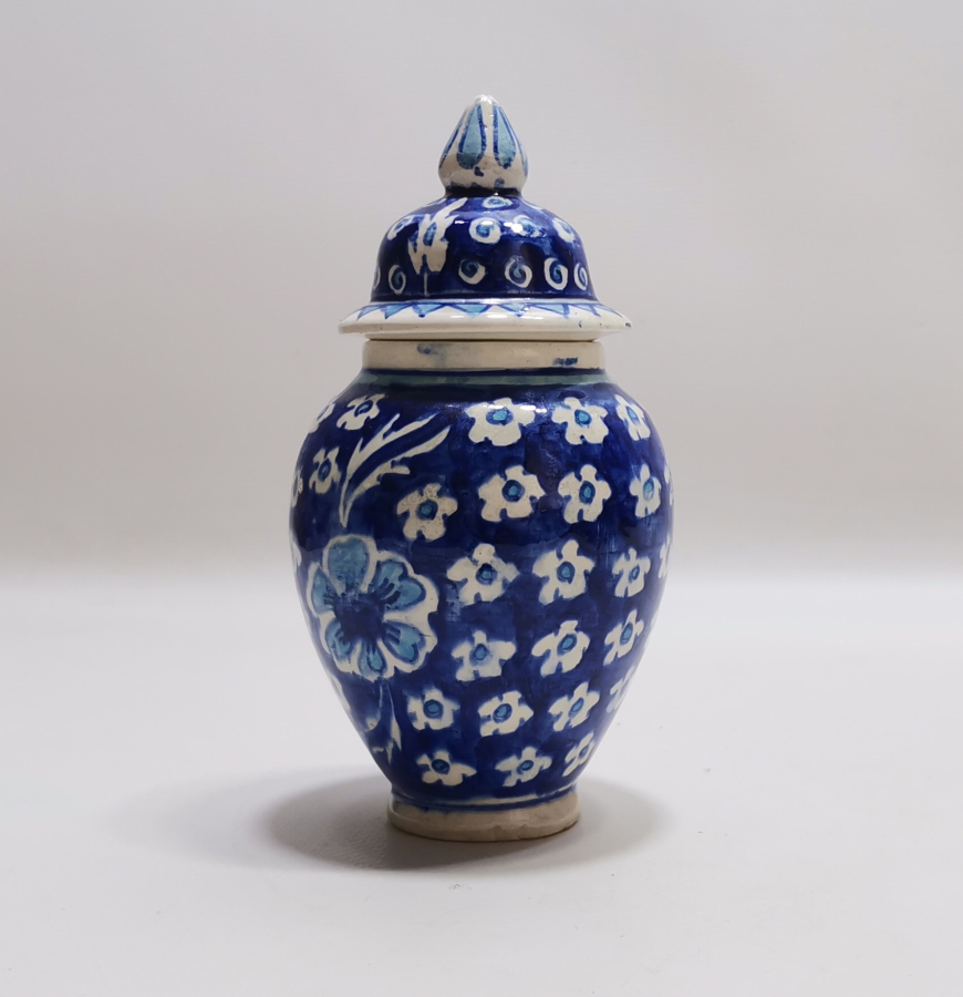 EL BOYAMA KÜTAHYA İŞİ ANTİKA KAPAKLI MACUN KAVANOZU