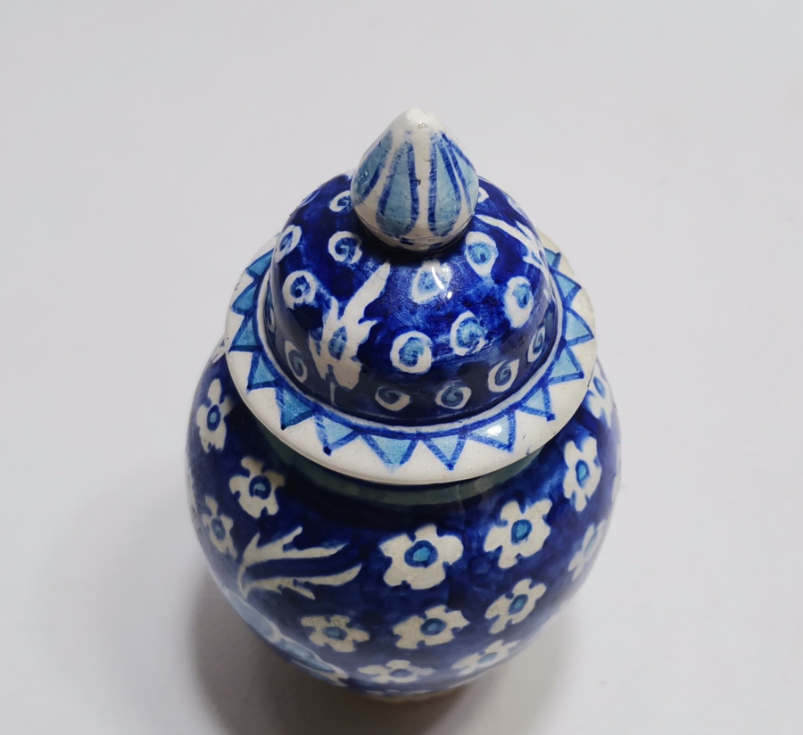 EL BOYAMA KÜTAHYA İŞİ ANTİKA KAPAKLI MACUN KAVANOZU