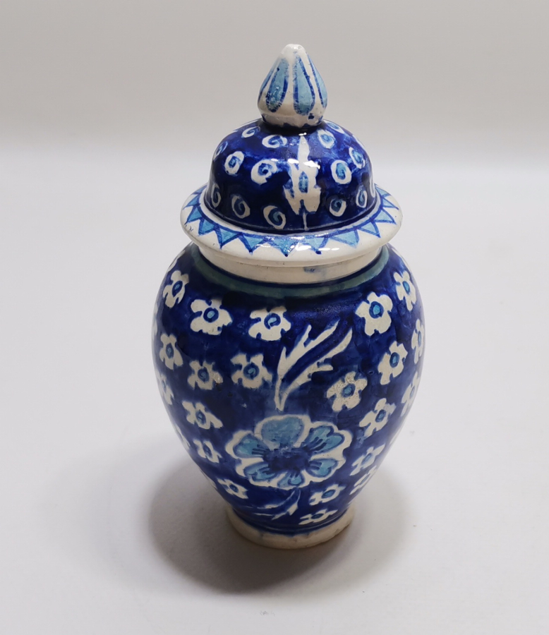 EL BOYAMA KÜTAHYA İŞİ ANTİKA KAPAKLI MACUN KAVANOZU