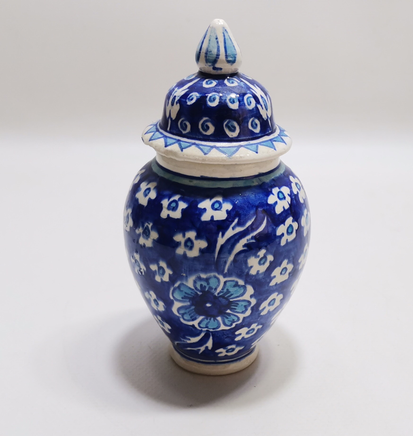 EL BOYAMA KÜTAHYA İŞİ ANTİKA KAPAKLI MACUN KAVANOZU