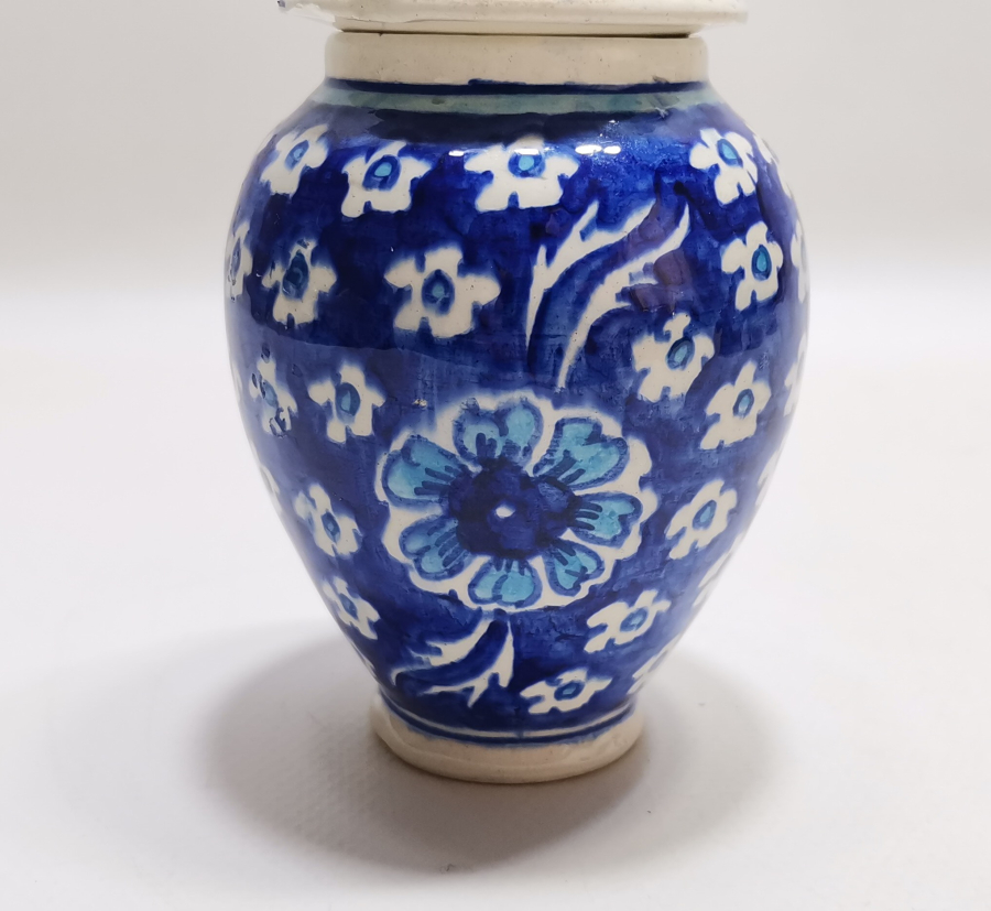 EL BOYAMA KÜTAHYA İŞİ ANTİKA KAPAKLI MACUN KAVANOZU