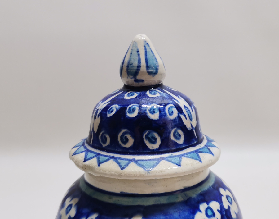 EL BOYAMA KÜTAHYA İŞİ ANTİKA KAPAKLI MACUN KAVANOZU