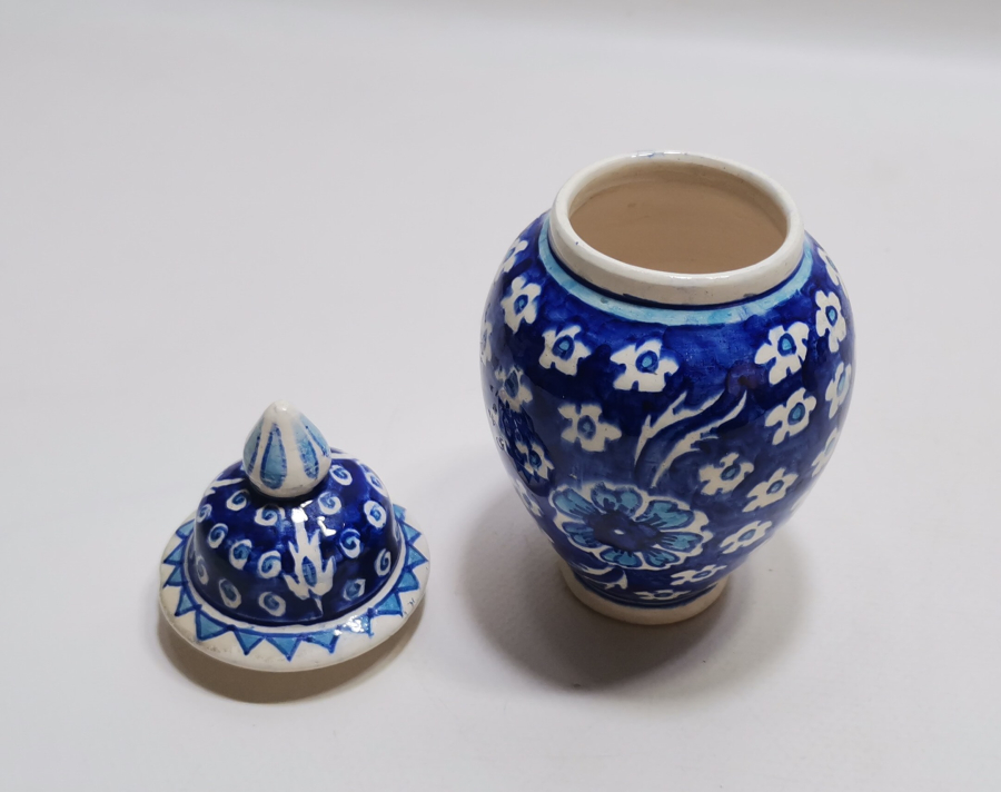 EL BOYAMA KÜTAHYA İŞİ ANTİKA KAPAKLI MACUN KAVANOZU