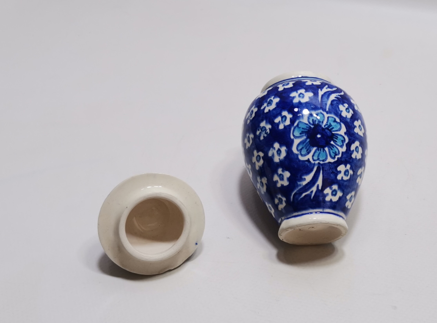 EL BOYAMA KÜTAHYA İŞİ ANTİKA KAPAKLI MACUN KAVANOZU