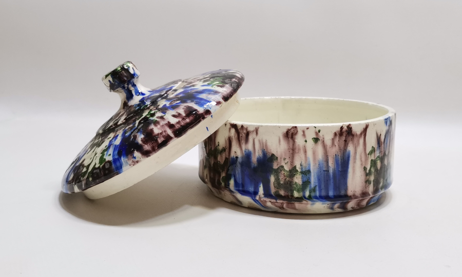 KÜTAHYA İŞİ EL BOYAMA ANTİKA KAPAKLI ŞEKERLİK