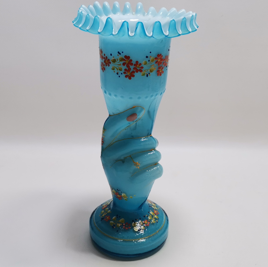 ÜZERİ MİNE İŞÇİLİKLİ EL BOYAMA HANIMELİ VAZO