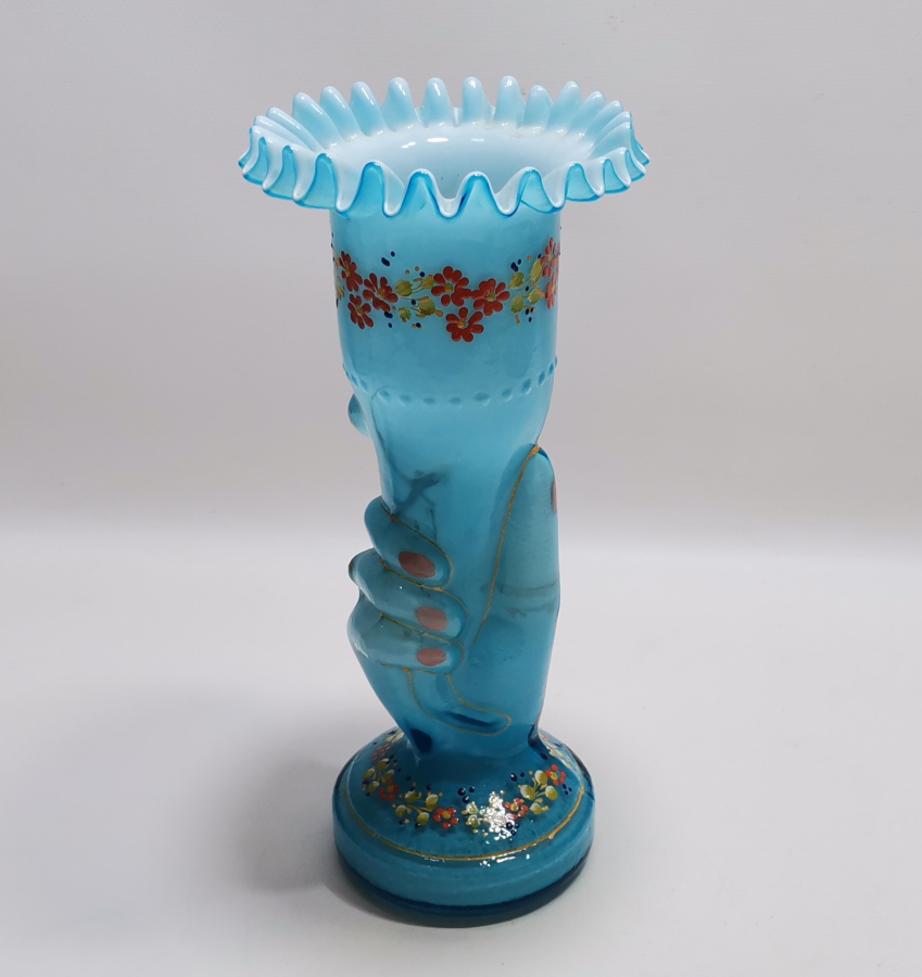 ÜZERİ MİNE İŞÇİLİKLİ EL BOYAMA HANIMELİ VAZO