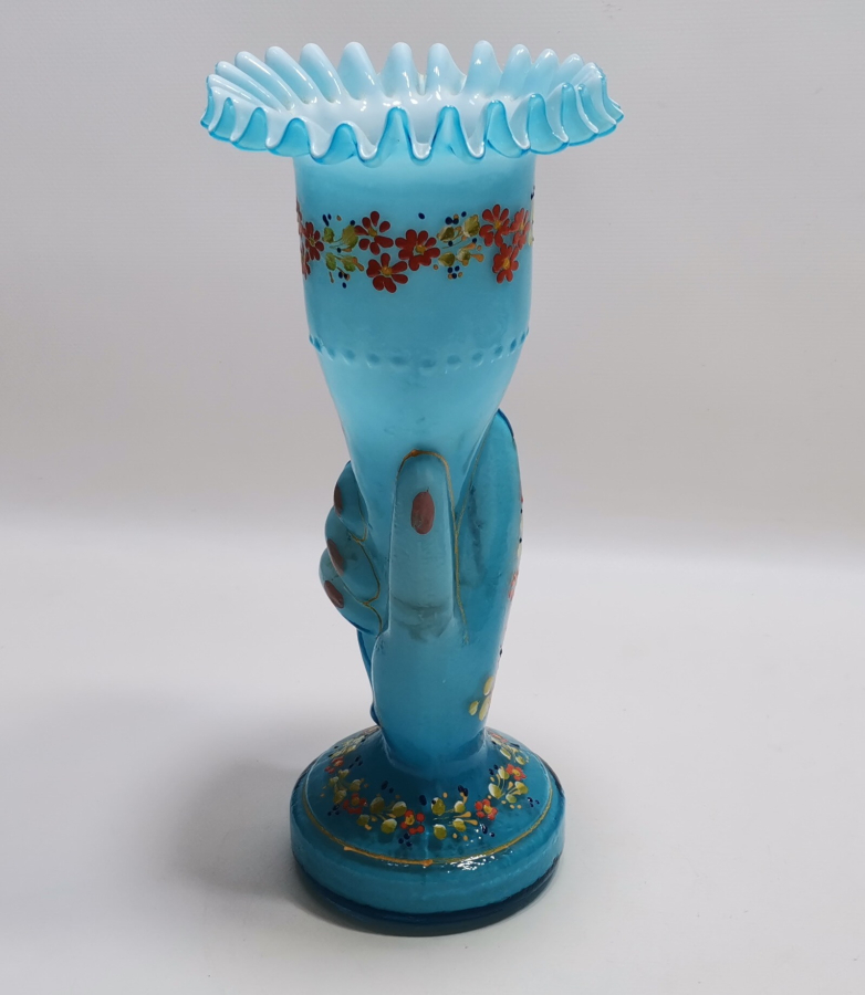 ÜZERİ MİNE İŞÇİLİKLİ EL BOYAMA HANIMELİ VAZO