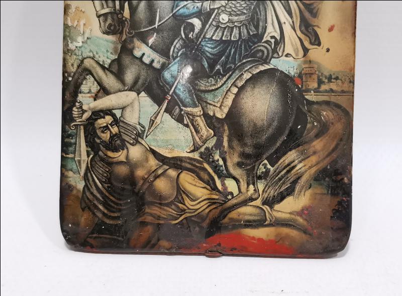 OSMANLI DÖNEMİ RUM İŞİ AZİZ DİMİTİROS TEMALI TENEKE İKONA