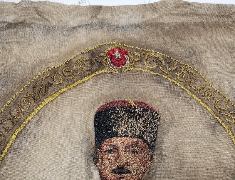 CUMHURİYET İLK DÖNEM ÇOK NADİR EL İŞLEME OSMANLICA YAZILI ATATÜRK PANOSU