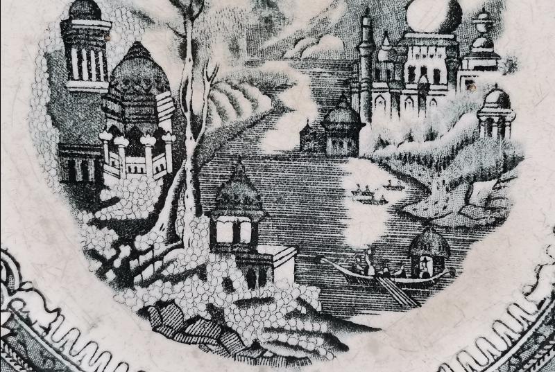 OSMANLI DÖNEMİ BOSPHORUS DAMGALI İSTANBUL BETİMLEMELİ PORSELEN TABAK