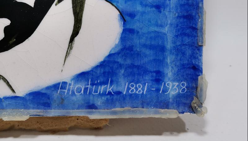 SANATÇI İŞİ ANTİKA KÜTAHYA SERAMİK KARO ATATÜRK ÇALIŞMASI