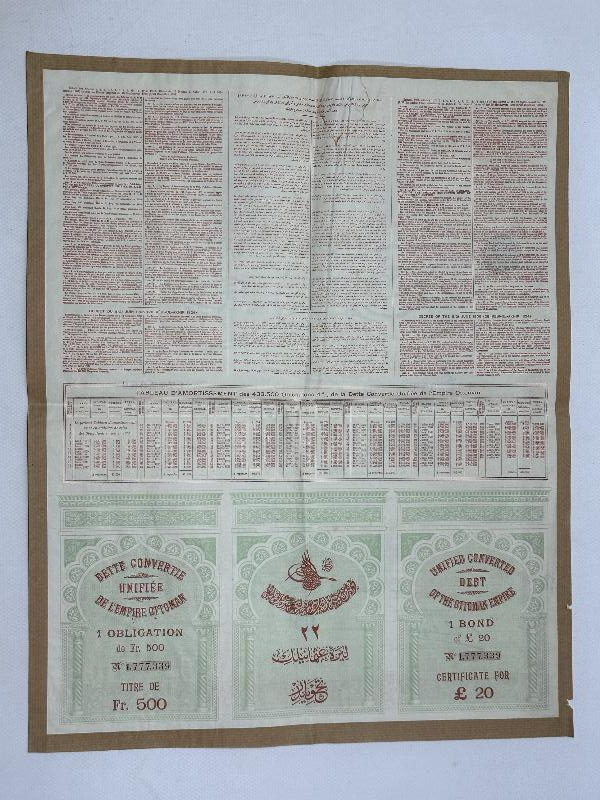 1906 TARİHLİ ÇOK NADİR OSMANLI DUYUNU UMUMİYE TAHVİLİ HİSSE SENEDİ