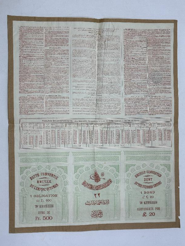 1906 TARİHLİ ÇOK NADİR OSMANLI DUYUNU UMUMİYE TAHVİLİ HİSSE SENEDİ