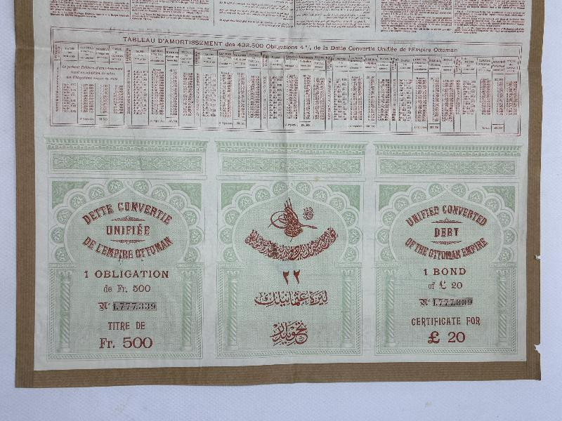 1906 TARİHLİ ÇOK NADİR OSMANLI DUYUNU UMUMİYE TAHVİLİ HİSSE SENEDİ