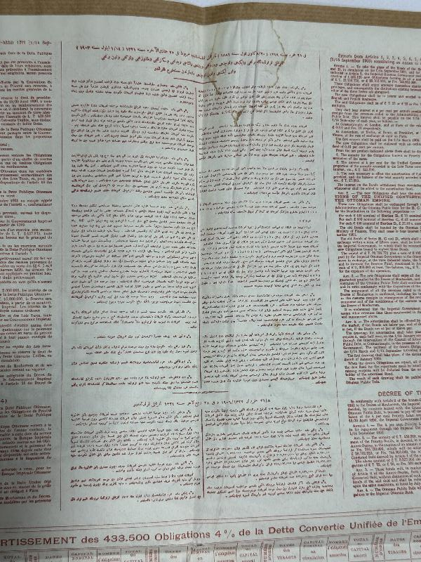 1906 TARİHLİ ÇOK NADİR OSMANLI DUYUNU UMUMİYE TAHVİLİ HİSSE SENEDİ