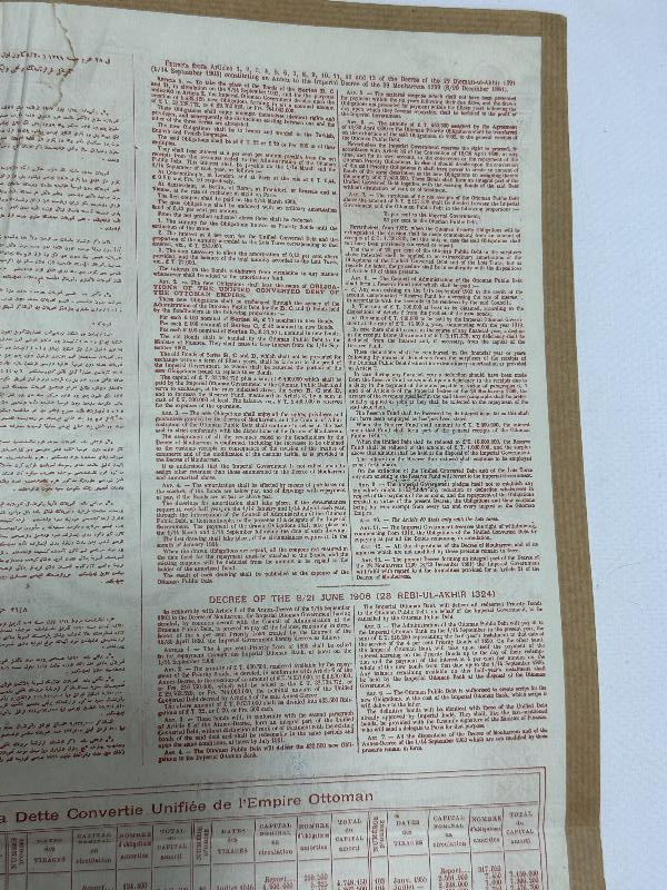 1906 TARİHLİ ÇOK NADİR OSMANLI DUYUNU UMUMİYE TAHVİLİ HİSSE SENEDİ