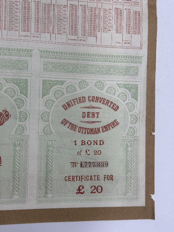 1906 TARİHLİ ÇOK NADİR OSMANLI DUYUNU UMUMİYE TAHVİLİ HİSSE SENEDİ