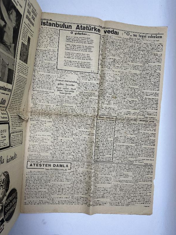 ATATÜRK'ÜN CENAZE MERASİMİ 20 KASIM 1938 TARİHLİ CUMHURİYET GAZETESİ