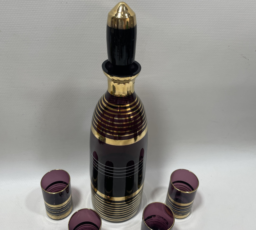 ALTIN VARAKLI ANTİKA CAM LİKÖR ŞİŞESİ