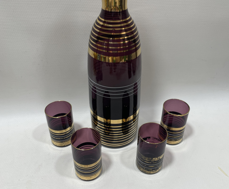 ALTIN VARAKLI ANTİKA CAM LİKÖR ŞİŞESİ