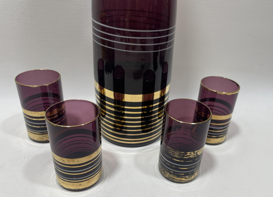 ALTIN VARAKLI ANTİKA CAM LİKÖR ŞİŞESİ