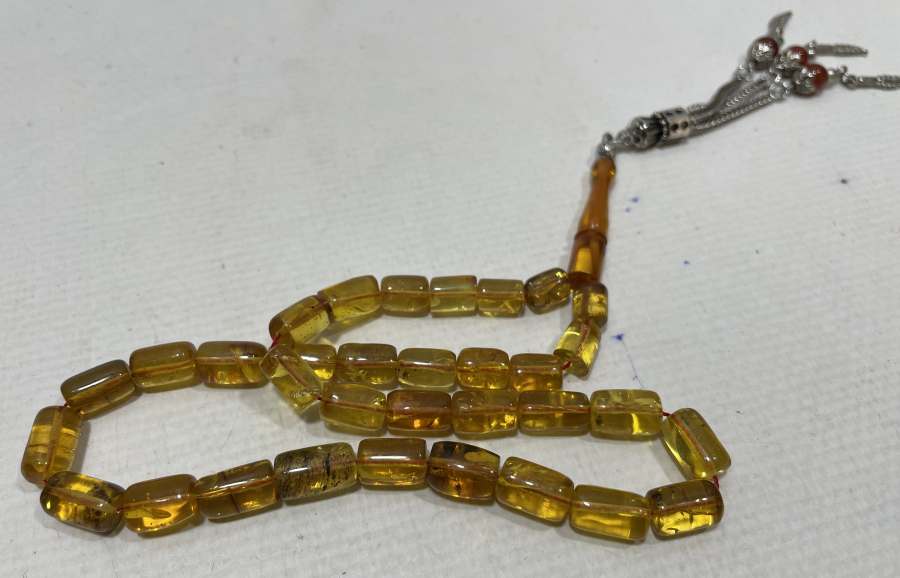 ÖZEL YAPIM İÇİ FOSİLLİ DAMLA KEHRİBAR TESPİH