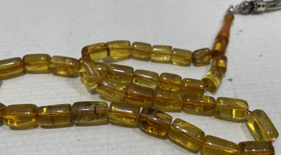 ÖZEL YAPIM İÇİ FOSİLLİ DAMLA KEHRİBAR TESPİH