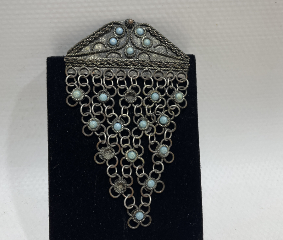 TURKUAZ TAŞLI EL YAPIMI ANTİKA BROŞ