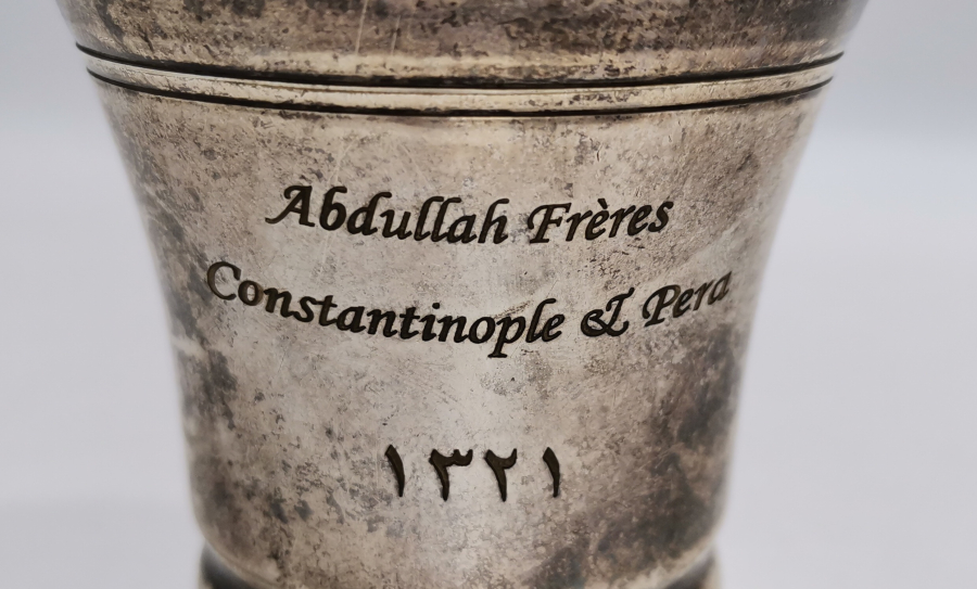 ABDULLAH FRERES YAZILI OSMANLI DÖNEMİ METAL BARDAK