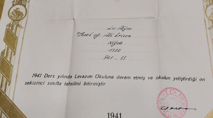 ORJİNAL KABINDA ALTIN VARAKLI 1942 YILI ASKERİ LEVAZIM MEZUNİYET DİPLOMASI