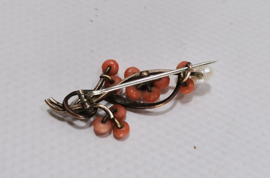 OSMANLI DÖNEMİ MERCAN VE İNCİLİ ALTIN BROŞ