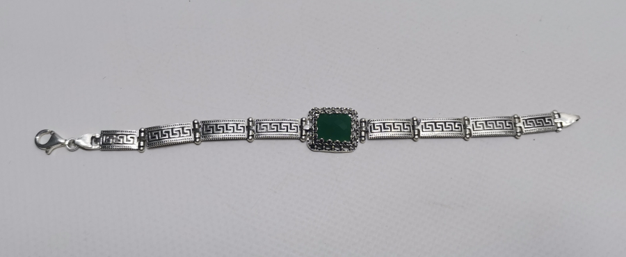 AKİK TAŞLI VE TELKARİ İŞÇİLİKLİ BEYPAZARI YAPIMI GÜMÜŞ BİLEKLİK