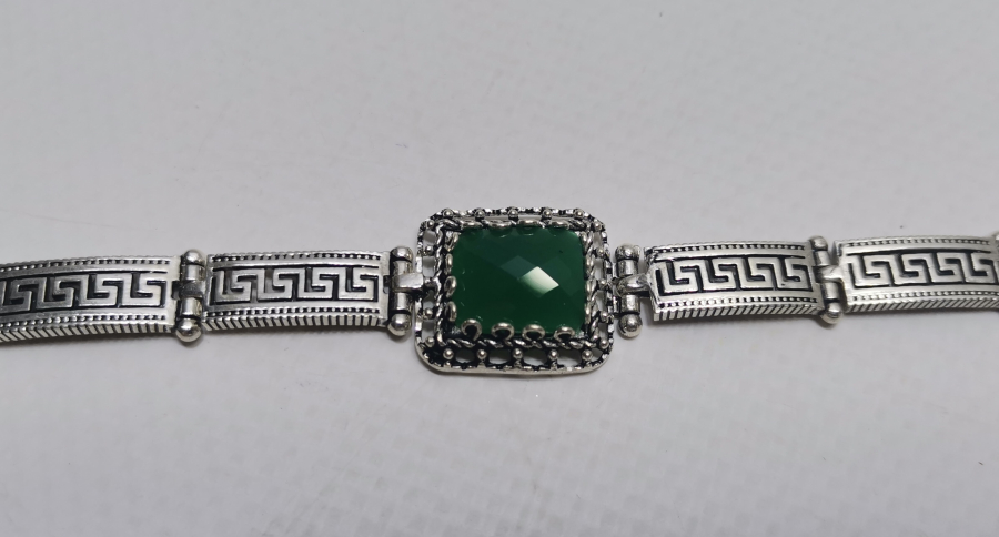 AKİK TAŞLI VE TELKARİ İŞÇİLİKLİ BEYPAZARI YAPIMI GÜMÜŞ BİLEKLİK