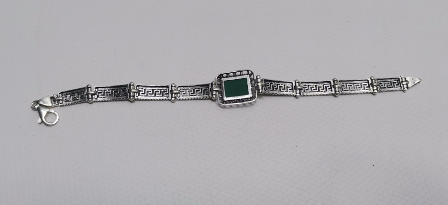 AKİK TAŞLI VE TELKARİ İŞÇİLİKLİ BEYPAZARI YAPIMI GÜMÜŞ BİLEKLİK