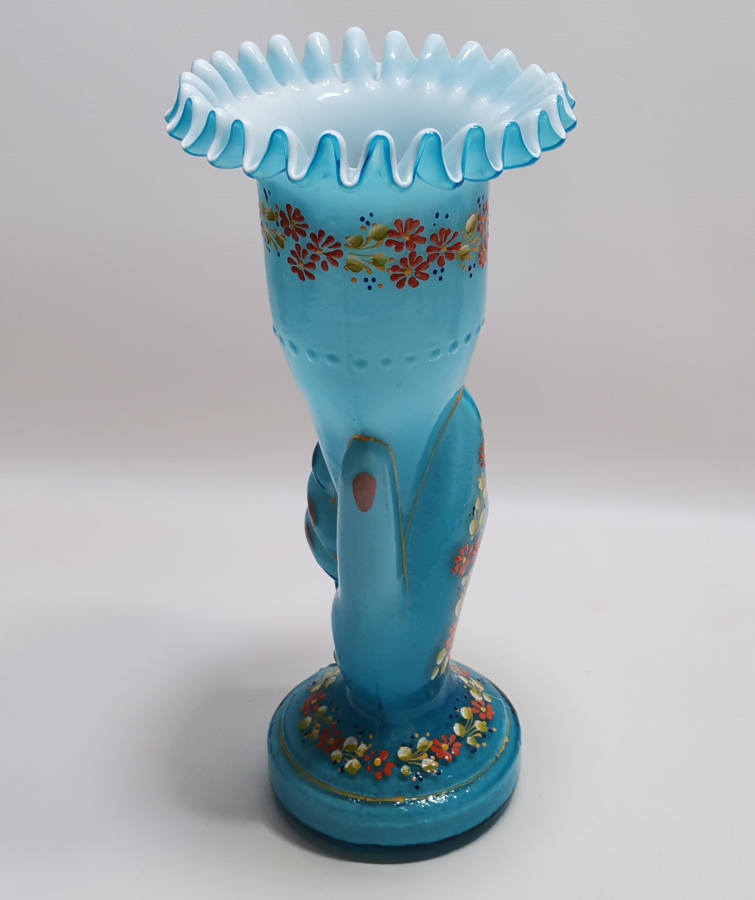 HANIMELİ FORMUNDA ÖZEL YAPIM MİNELİ VE FIRFIRLI ANTİKA VAZO