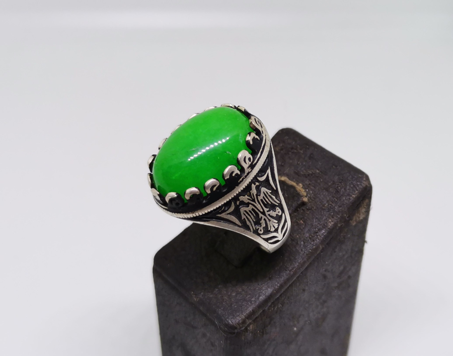 KEHRİBAR TAŞLI ÖZEL YAPIM GÜMÜŞ YÜZÜK