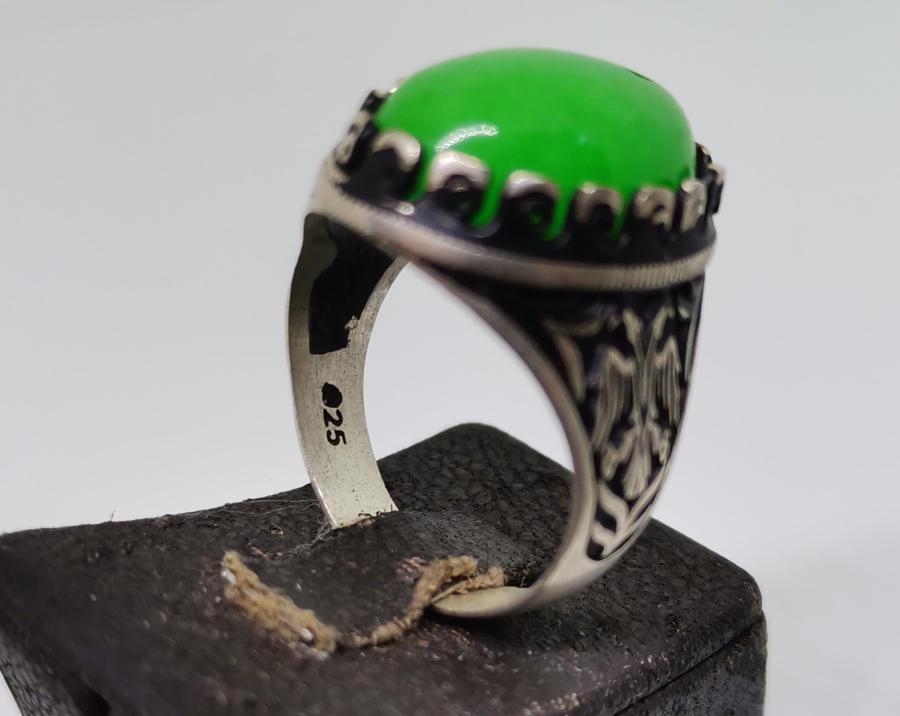 KEHRİBAR TAŞLI ÖZEL YAPIM GÜMÜŞ YÜZÜK