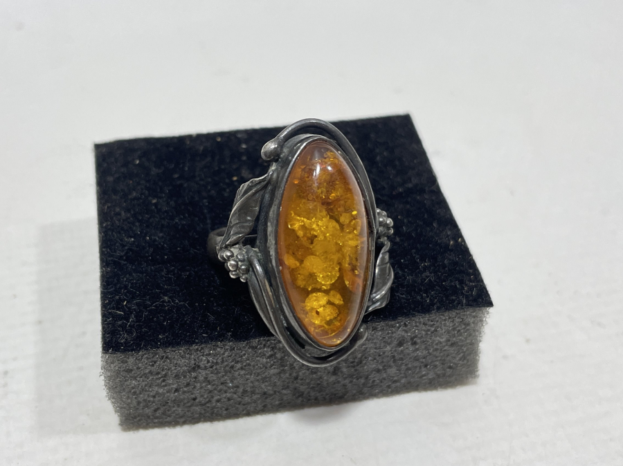 DAMLA KEHRİBAR TAŞLI ÖZEL YAPIM GÜMÜŞ YÜZÜK