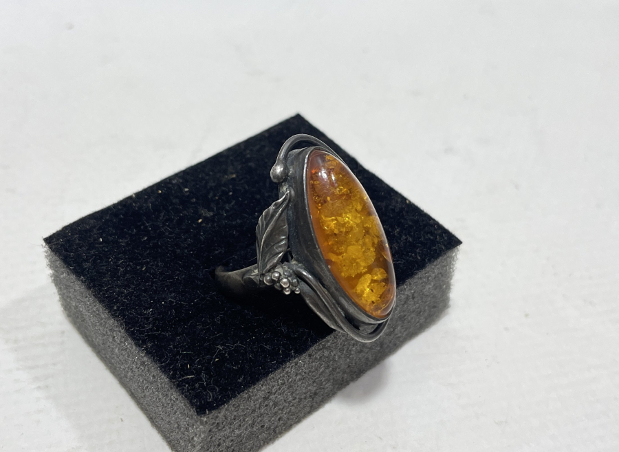 DAMLA KEHRİBAR TAŞLI ÖZEL YAPIM GÜMÜŞ YÜZÜK