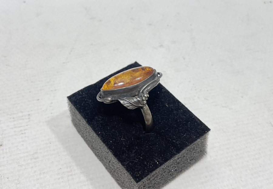 DAMLA KEHRİBAR TAŞLI ÖZEL YAPIM GÜMÜŞ YÜZÜK