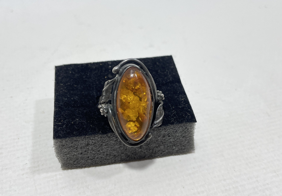 DAMLA KEHRİBAR TAŞLI ÖZEL YAPIM GÜMÜŞ YÜZÜK