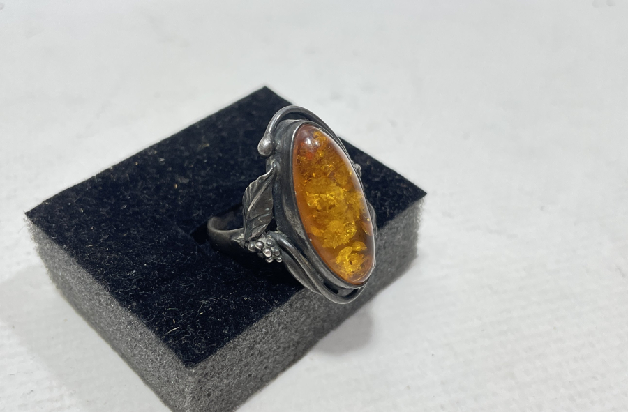 DAMLA KEHRİBAR TAŞLI ÖZEL YAPIM GÜMÜŞ YÜZÜK