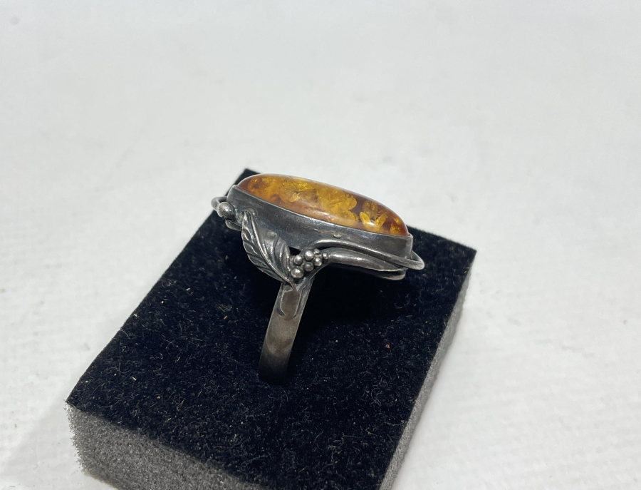 DAMLA KEHRİBAR TAŞLI ÖZEL YAPIM GÜMÜŞ YÜZÜK