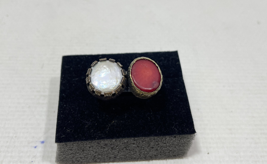 ÖZEL DİZAYN SEDEF VE MERCAN TAŞLI GÜMÜŞ YÜZÜK