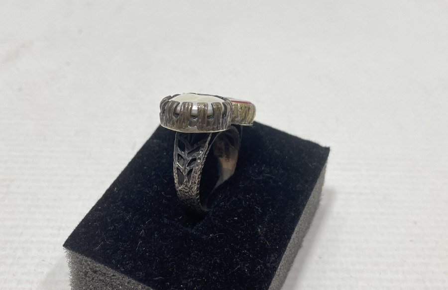 ÖZEL DİZAYN SEDEF VE MERCAN TAŞLI GÜMÜŞ YÜZÜK