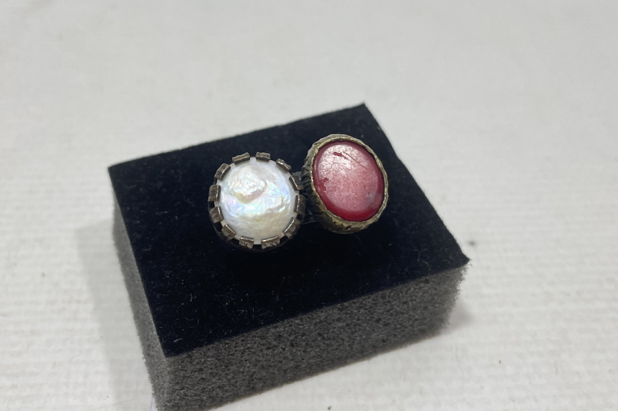 ÖZEL DİZAYN SEDEF VE MERCAN TAŞLI GÜMÜŞ YÜZÜK